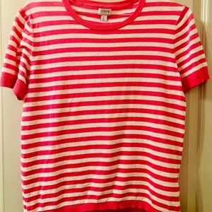 J.Crew women’s 100%Cotton SZ Lg pink and white striped short sleeve textured.